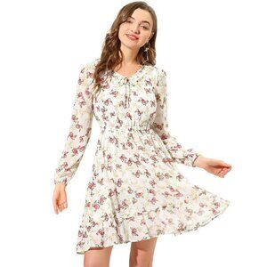 Women's Boho Floral A-Line Long Sleeve V Neck Casual Ruffled Mini Dress